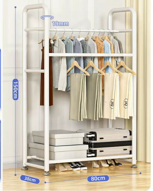 Hotly recommended multifunctional coat rack, clothes drying rack, simple hanging wardrobe, clothes drying rack [Haoyuefeng value 80cm simple double pole + foot pad]