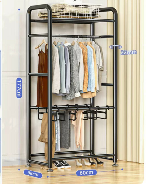 Hotly recommended multifunctional coat rack, clothes drying rack, simple hanging wardrobe, clothes drying rack [Mo Xuanfeng 60cm double pole with top, stable and durable, bold upgrade]