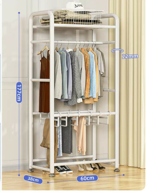 Hotly recommended multifunctional coat rack, clothes drying rack, simple hanging wardrobe, clothes drying rack [Haoyuefeng 60cm double pole with top, stable and durable, bold upgrade]