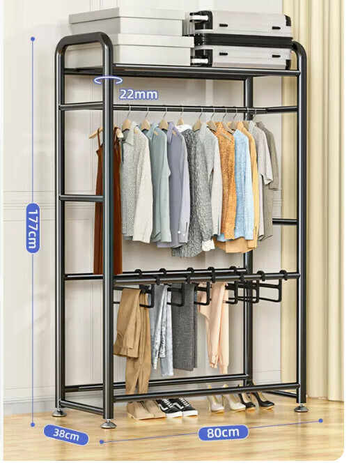 Hotly recommended multifunctional coat rack, clothes drying rack, simple hanging wardrobe, clothes drying rack [Mo Xuanfeng 80cm double pole with top, stable and durable, bold upgrade]