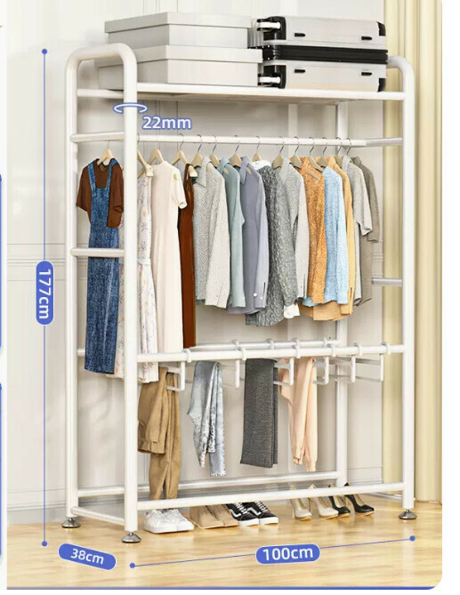 Hotly recommended multifunctional coat rack, clothes drying rack, simple hanging wardrobe, clothes drying rack [Haoyuefeng 100cm double pole with top, stable and durable, bold upgrade]
