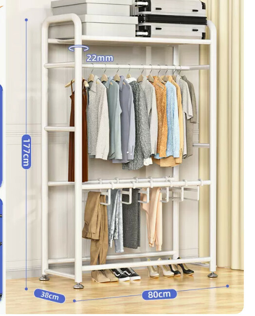 Hotly recommended multifunctional coat rack, clothes drying rack, simple hanging wardrobe, clothes drying rack [Haoyuefeng 80cm double pole with top, stable and durable, bold upgrade]
