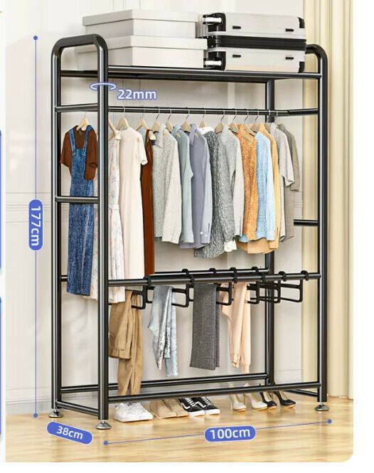Hotly recommended multifunctional coat rack, clothes drying rack, simple hanging wardrobe, clothes drying rack [Mo Xuanfeng 100cm double pole with top, stable and durable, bold upgrade]