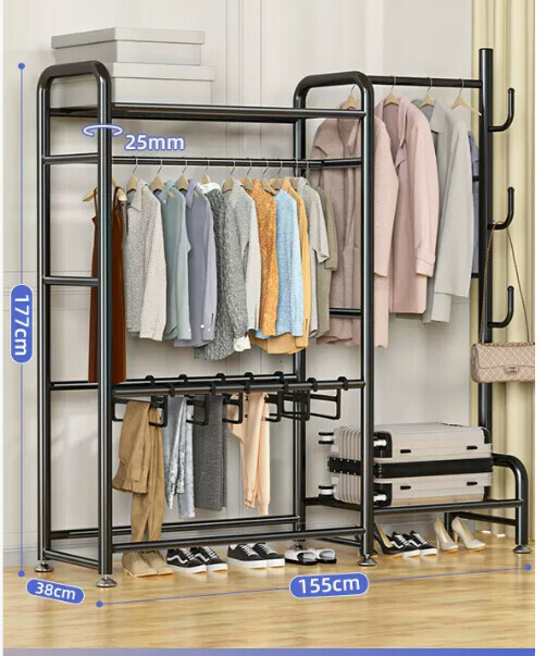 Hotly recommended multifunctional coat rack, clothes drying rack, simple hanging wardrobe, clothes drying rack [Mo Xuanfeng 155cm double pole with top, exclusive four-in-one, super storage]