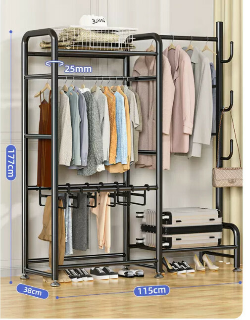 Hotly recommended multifunctional coat rack, clothes drying rack, simple hanging wardrobe, clothes drying rack [Mo Xuanfeng 115cm double pole with top, exclusive four-in-one super storage]