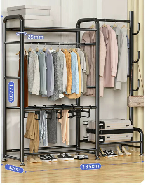 Hotly recommended multifunctional coat rack, clothes drying rack, simple hanging wardrobe, clothes drying rack [Mo Xuanfeng 135cm double pole with top, exclusive four-in-one, super storage]