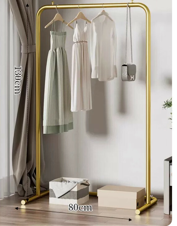 Popular multifunctional coat rack, clothes drying rack, simple hanging wardrobe, clothes drying rack [80*130-U-shaped model] 25 diameter/extra thick and thickened/light luxury gold]