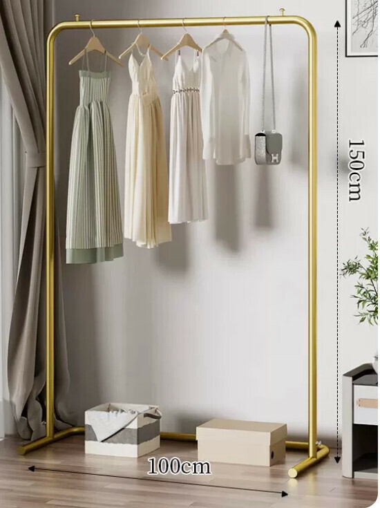 Popular multifunctional coat rack, clothes drying rack, simple hanging wardrobe, clothes drying rack [100*150-U-shaped model] 25 pipe diameter/extra thick and thickened/light luxury gold]