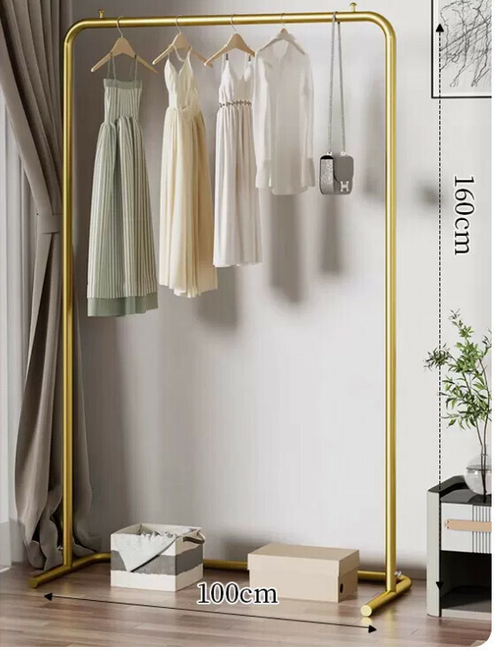 Popular multifunctional coat rack, clothes drying rack, simple hanging wardrobe, clothes drying rack [100*160-U-shaped model] 25 pipe diameter/extra thick and thickened/light luxury gold]