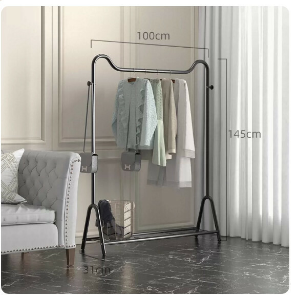 Popular multifunctional clothes drying rack, coat rack, hanging rack, simple hanging wardrobe, clothes drying rack [Cute Cat-Cool Black-100cm] [Size: (Large)]