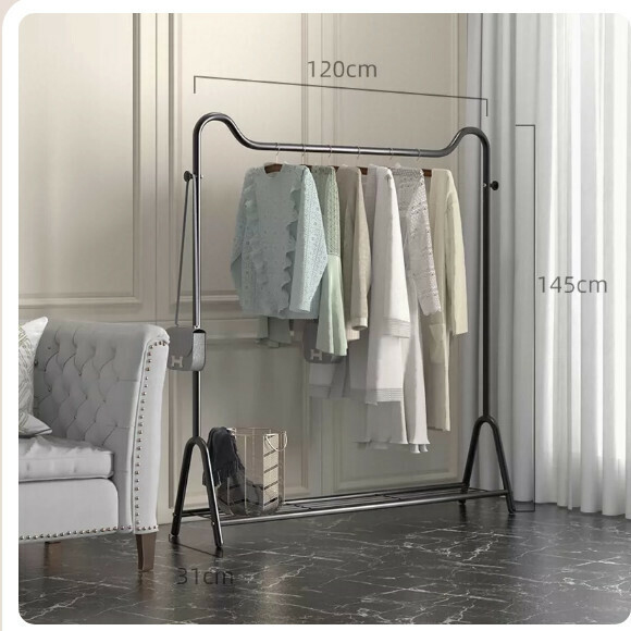 Popular multifunctional clothes drying rack, coat rack, hanging rack, simple hanging wardrobe, clothes drying rack [Cute Cat-Cool Black-120cm] [Size: (Large)]