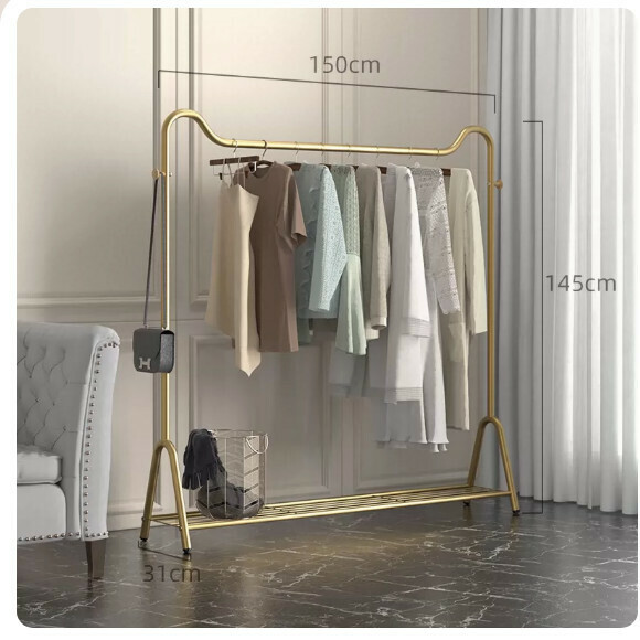 Popular multifunctional clothes drying rack, coat rack, hanging rack, simple hanging wardrobe, clothes drying rack [Cute Cat-Light Luxury Gold-150cm] [Size: (Large)]