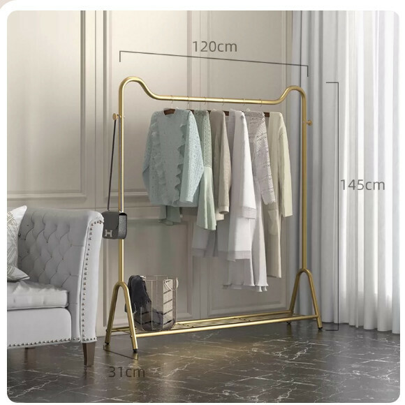 Popular multifunctional clothes drying rack, coat rack, hanging rack, simple hanging wardrobe, clothes drying rack [Cute Cat-Light Luxury Gold-120cm] [Size: (Large)]