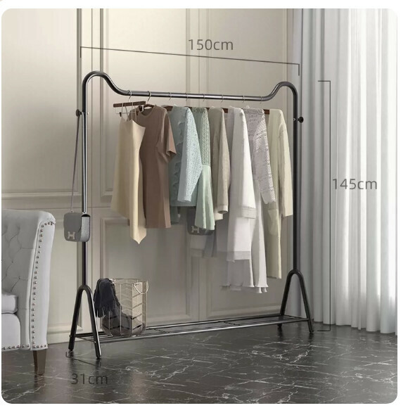 Popular multifunctional clothes drying rack, coat rack, hanging rack, simple hanging wardrobe, clothes drying rack [Cute Cat-Cool Black-150cm] [Size: (Large)]