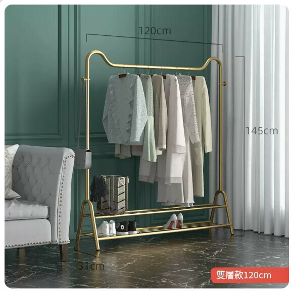Popular multi-functional clothes drying rack, coat rack, hanging rack, simple hanging wardrobe, clothes drying rack [Double-layered Cute Cat-Light Luxury Gold-120cm] [Size: (Large)]