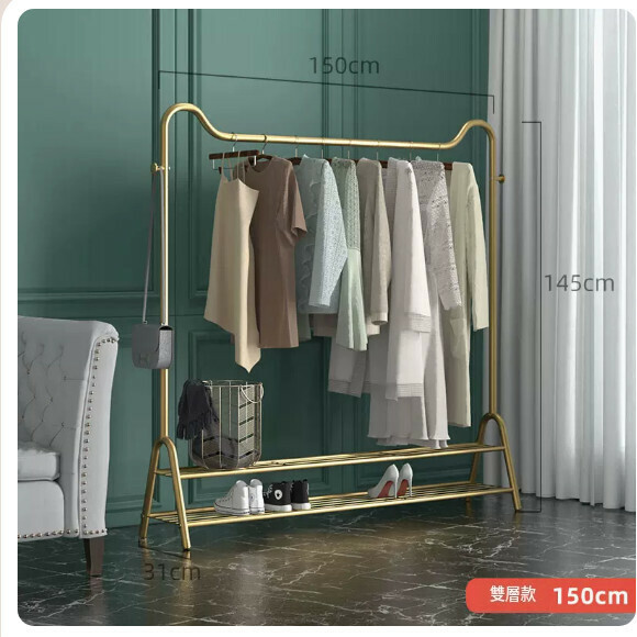 Popular multi-functional clothes drying rack, coat rack, hanging rack, simple hanging wardrobe, clothes drying rack [Double-layered Cute Cat-Light Luxury Gold-150cm] [Size: (Large)]