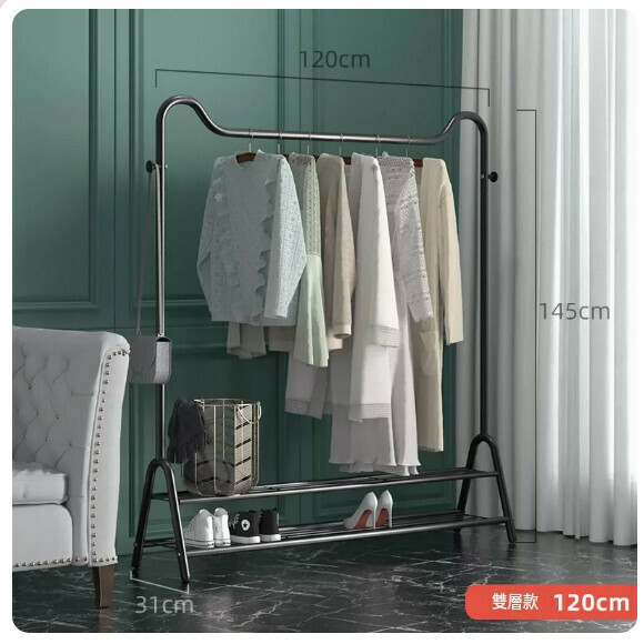 Popular multifunctional clothes drying rack, coat rack, hanging rack, simple hanging wardrobe, clothes drying rack [Double-layer cute cat-cool black-120cm] [Size: (large)]
