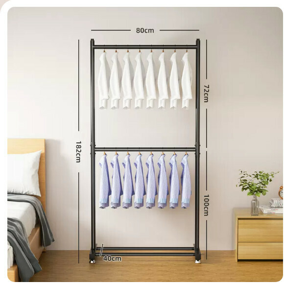 Popular multi-functional coat rack, clothes drying rack, simple hanging wardrobe, clothes drying rack [Classic Black - 80CM [Thick pipe diameter 25mm] Two layers of clothes hanging + adjustable feet - can hang 20 pieces of clothes] [Size: (Large)]