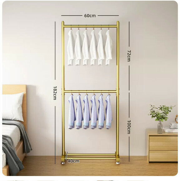 Popular multi-functional coat rack, clothes drying rack, simple hanging wardrobe, clothes drying rack [Fashion Gold-60CM [Thickened Pipe Diameter 25mm] Two-layer Hanging Clothes + Adjustable Feet - Can Hang 15 Clothes] [Size: (Large)]