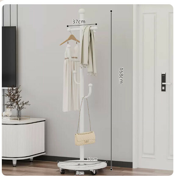 Popular multifunctional coat rack, clothes drying rack, simple hanging wardrobe, clothes drying rack [Basic model - beautiful white - crossbar 4 hooks - universal wheel]