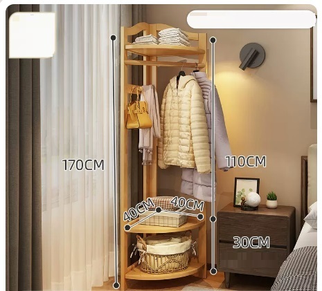 Popular multifunctional coat rack (wood color, classic corner style, 170*110*40CM)
