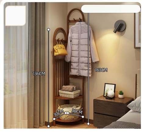Popular multifunctional coat rack (small walnut color, arc corner model 136*163*30CM)
