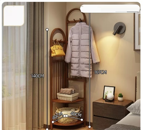 Popular multifunctional coat rack (large walnut color arc corner model 140*167*40CM)