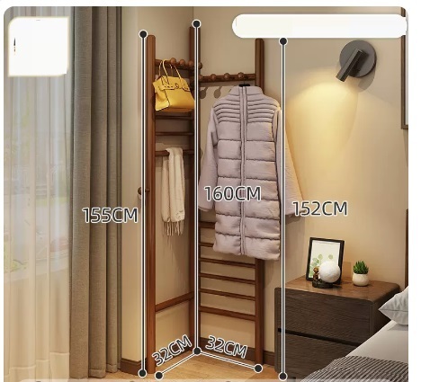 Popular multifunctional coat rack (small walnut color, two-way inside and outside, 160*155*32CM)