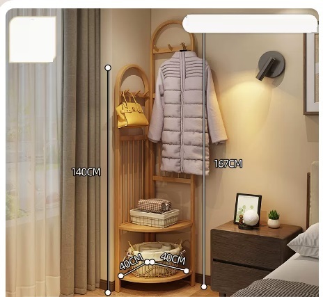 Popular multifunctional coat rack (large wood color, arc corner model 140*167*40CM)