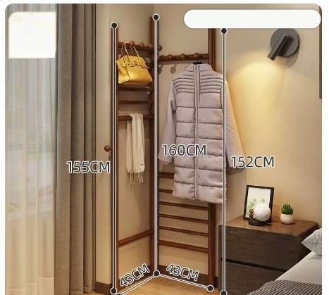 Popular multifunctional coat rack (large walnut color, two-way inside and outside, 160*155*43CM)