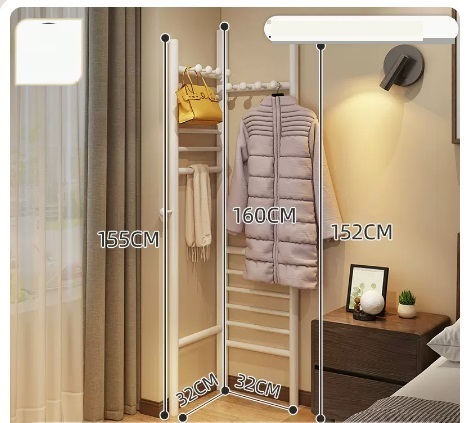 Popular multifunctional coat rack (small white, two-way inside and outside, 160*155*32CM)