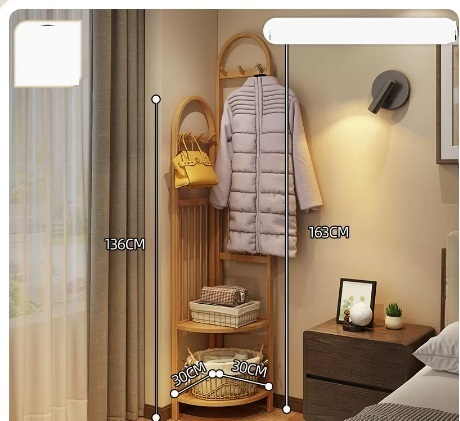 Popular multifunctional coat rack (small size, wood color, two-way inside and outside, 160*155*32CM)