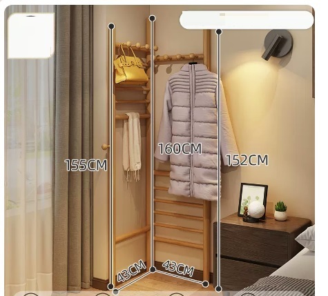 Popular multifunctional coat rack (large wood color, two-way inside and outside, 160*155*43CM)