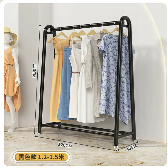 Popular multifunctional coat rack, clothes drying rack, hanging rack, simple hanging wardrobe, clothes drying rack [extra thick tube] length 120*height 150 nanometer black [size: (large)]