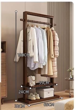 Popular floor-standing solid wood coat rack (high-end model-walnut color 65CM)
