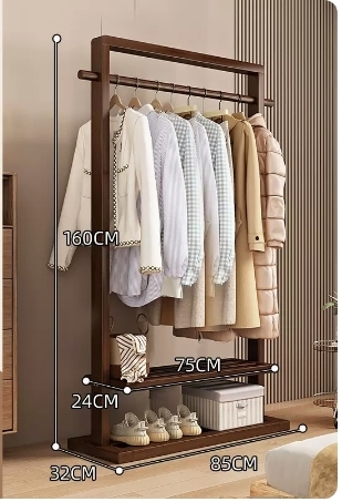 Popular floor-standing solid wood coat rack (high-end model-walnut color 85CM)
