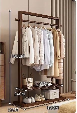 Popular floor-standing solid wood coat rack (high-end model-walnut color 105CM)