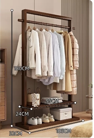 Popular floor-standing solid wood coat rack (high-end and taller model - walnut color 105CM)