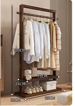 Popular floor-standing solid wood coat rack (high-end and taller model - walnut color 85CM)