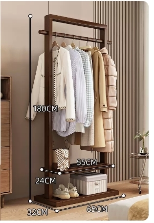 Popular floor-standing solid wood coat rack (high-end and taller model - walnut color 65CM)