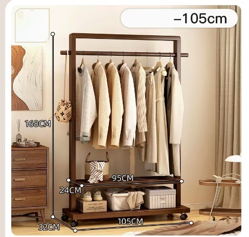 Popular floor-standing solid wood coat rack (upgraded to extra thick and taller - walnut color 105CM)