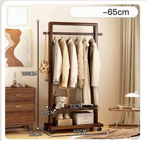 Popular floor-standing solid wood coat rack (upgraded to extra thick and taller - walnut color 65CM)