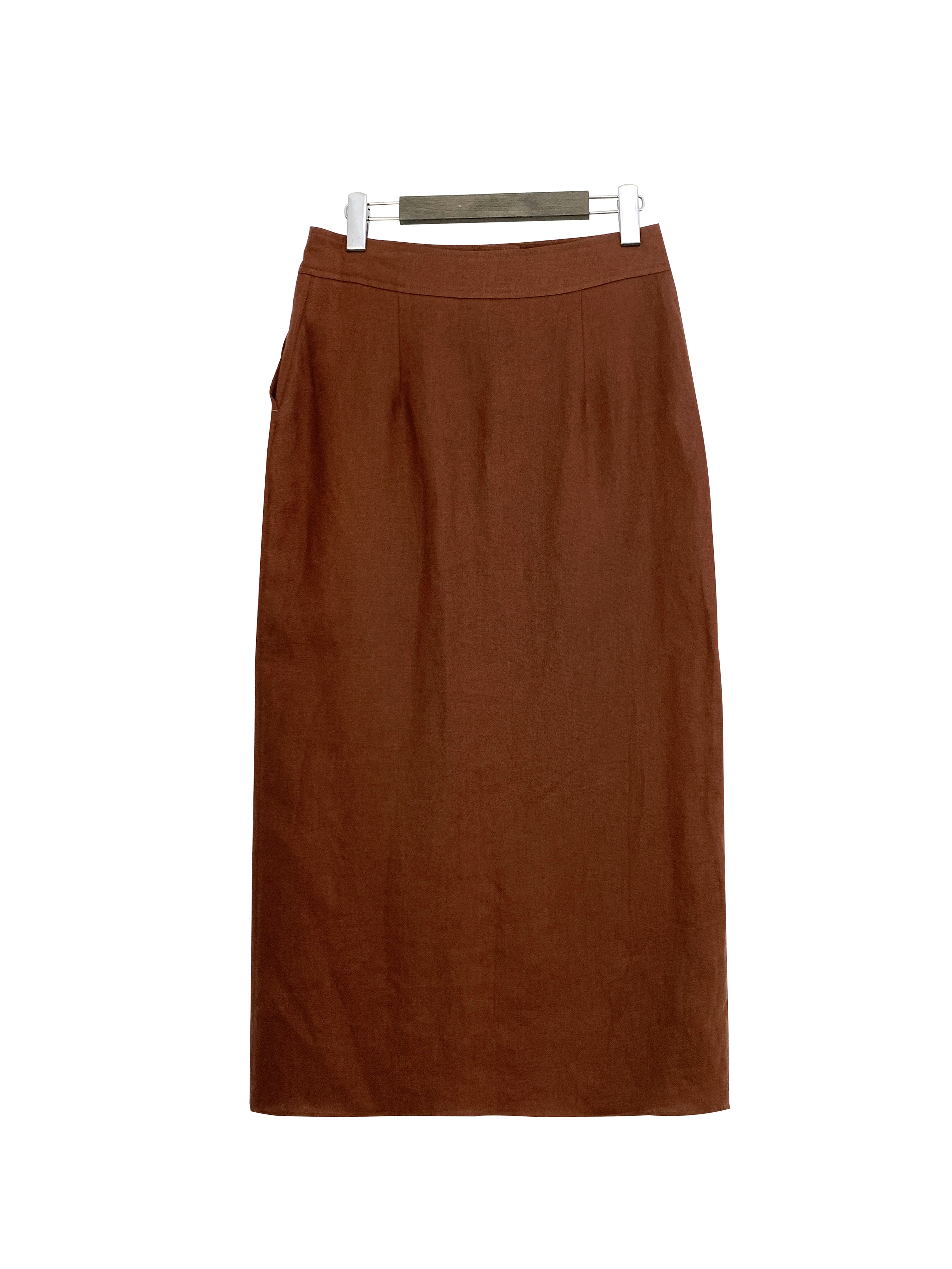 前開岔麻裙(咖S現貨)