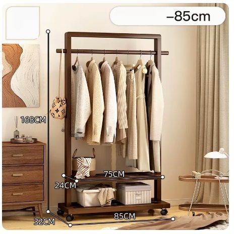 Popular floor-standing solid wood coat rack (upgraded to extra thick and taller - walnut color 85CM)