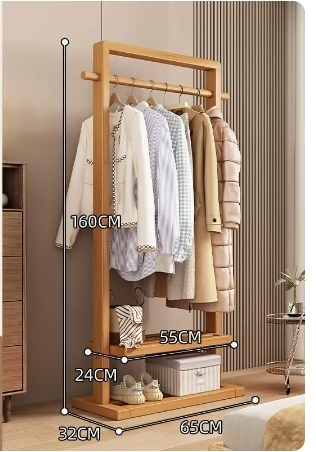 Popular floor-standing solid wood coat rack (high-end model - wood color 65CM)