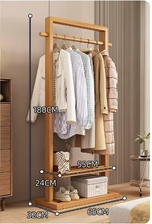Popular floor-standing solid wood coat rack (high-end and taller model - solid wood color 65CM)