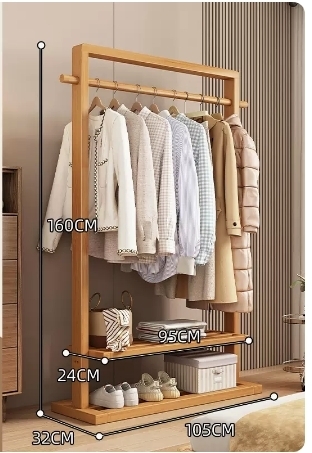 Popular floor-standing solid wood coat rack (high-end model - wood color 105CM)