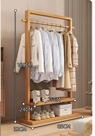 Popular floor-standing solid wood coat rack (high-end model - wood color 85CM)
