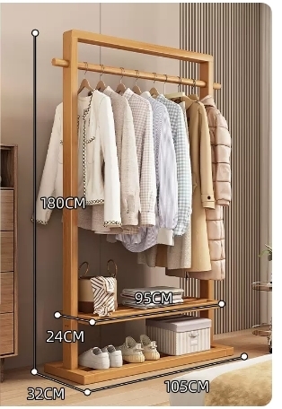 Hot style floor-standing solid wood coat rack (high-end and taller model - wood color 105CM)