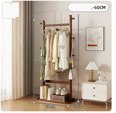 Popular floor-standing solid wood coat rack (classic model - brown 60CM)